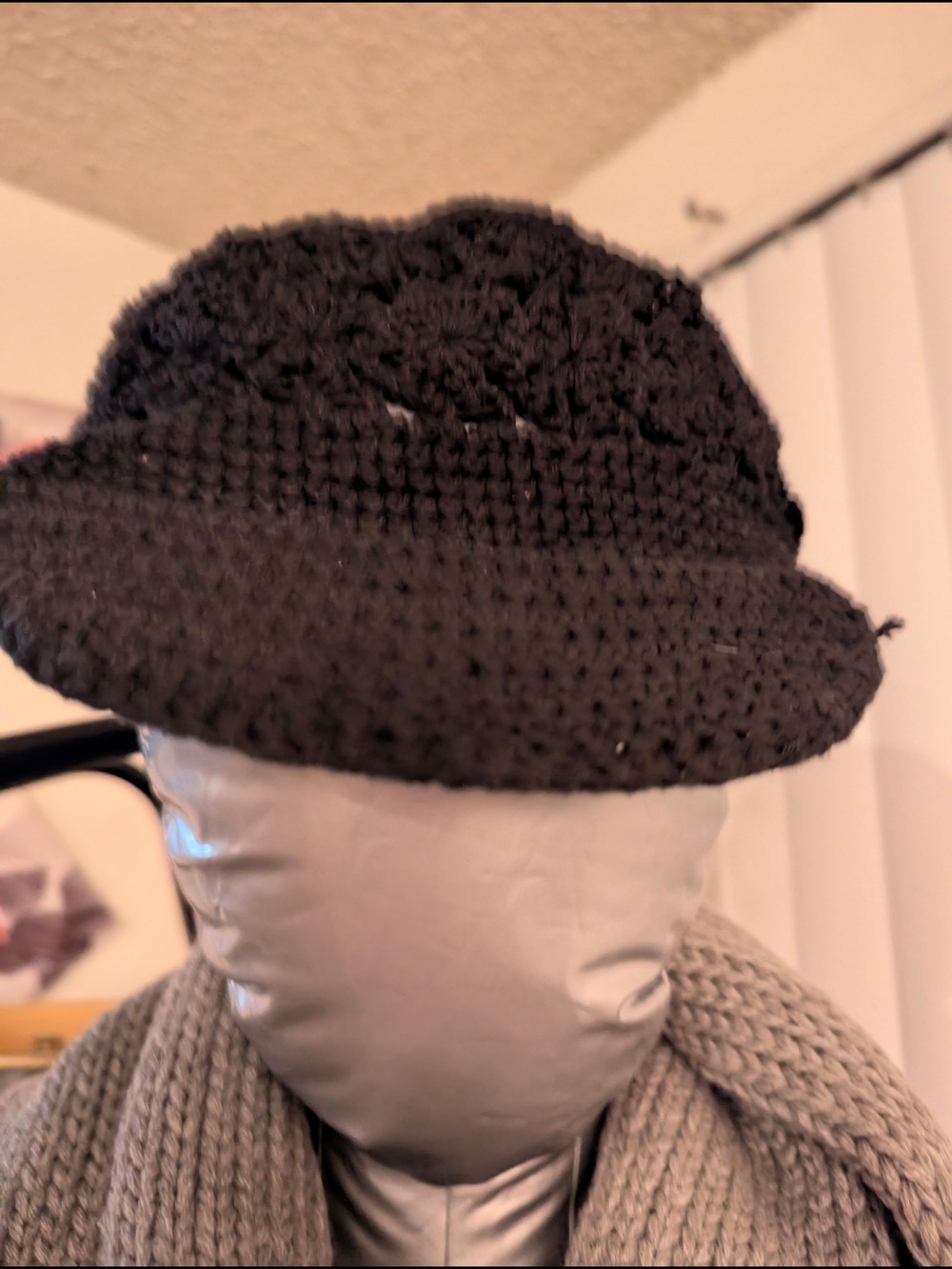 Handmade Black Crocheted Bucket Hat - Picture 1 of 2